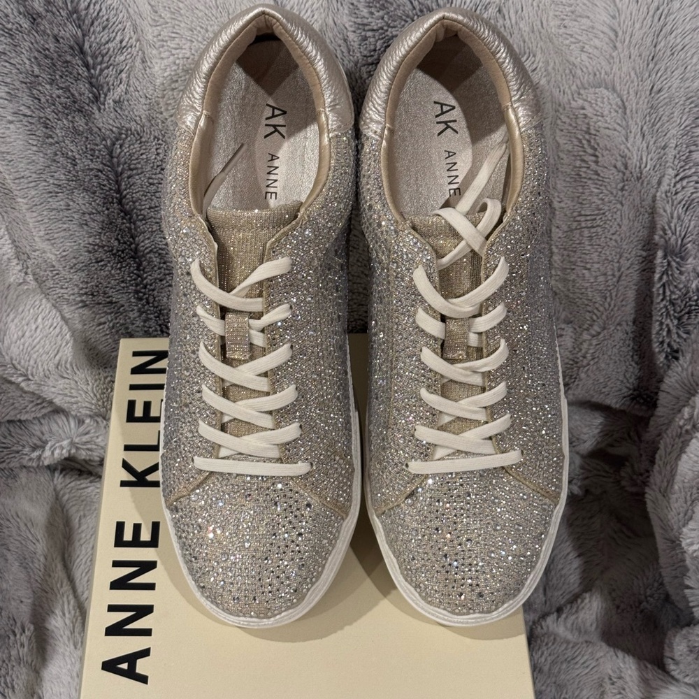 NWB Anne Klein Metallic and Silver Rhinestone Sneakers Sz 9.5 (run small) - Picture 5 of 11